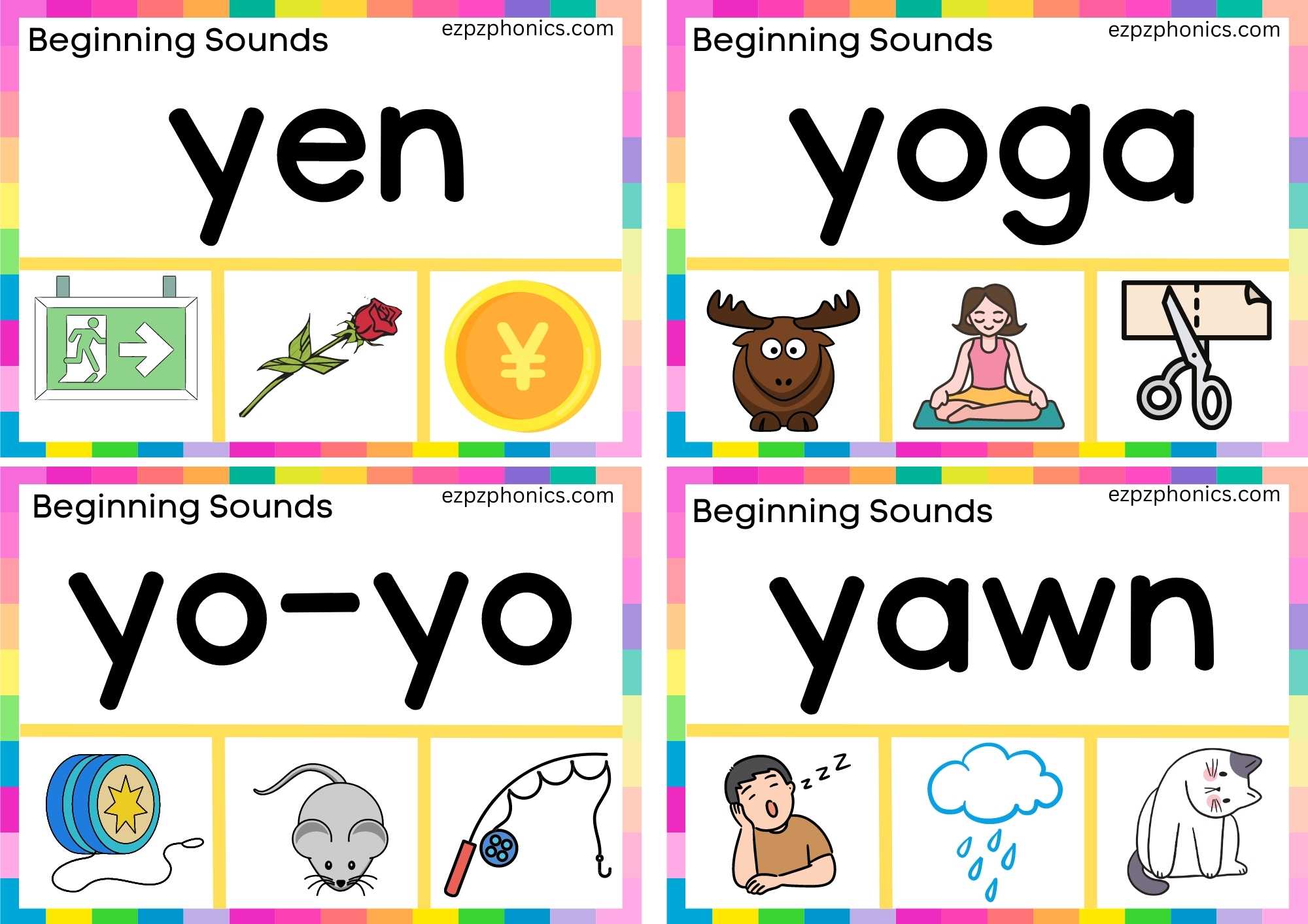 Y Beginning Sound Clip Cards. Read the Word then Clip the Correct Image Set 2